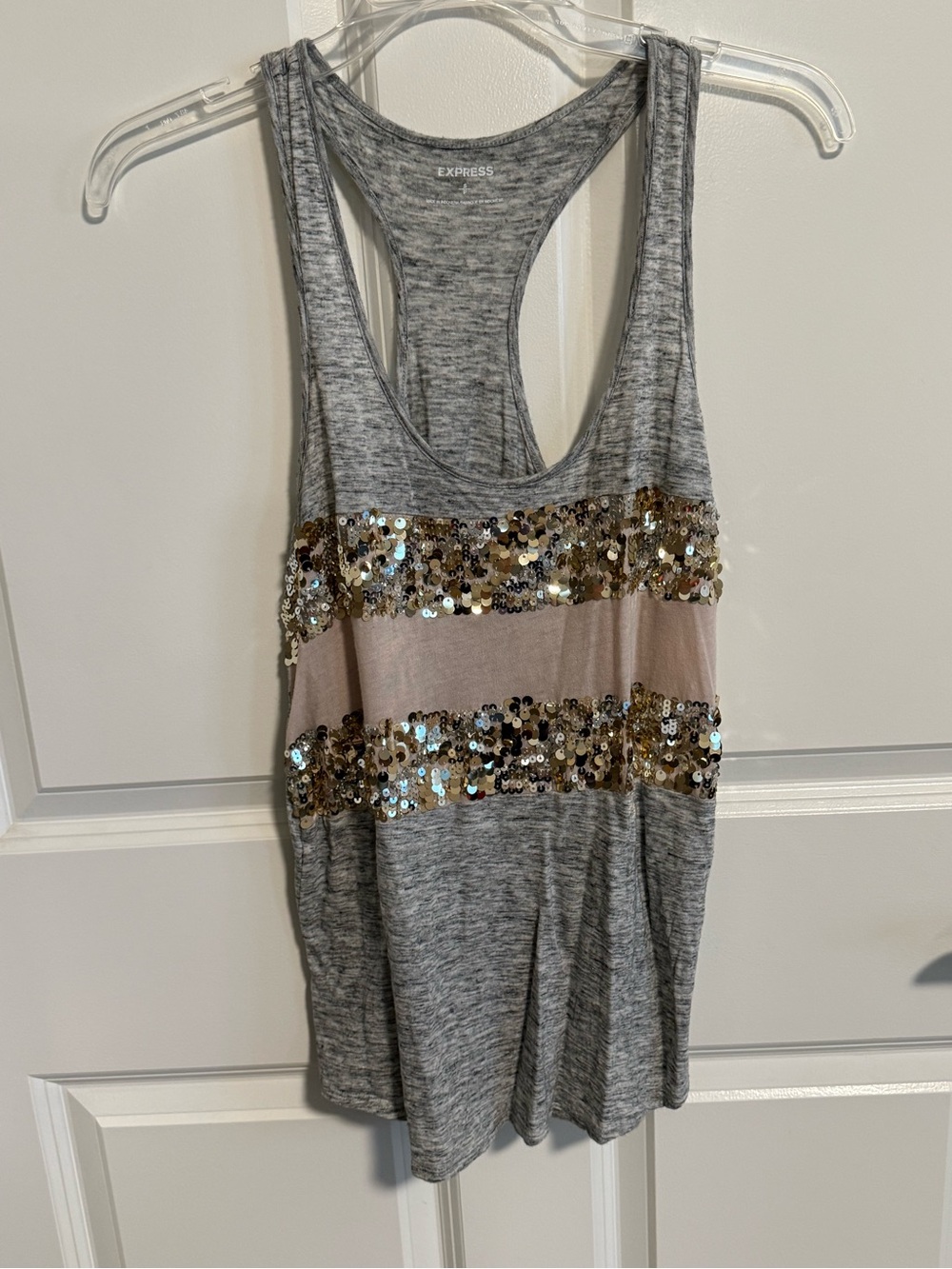 Express Gray Racerback Tank with Gold Sequin Bands
